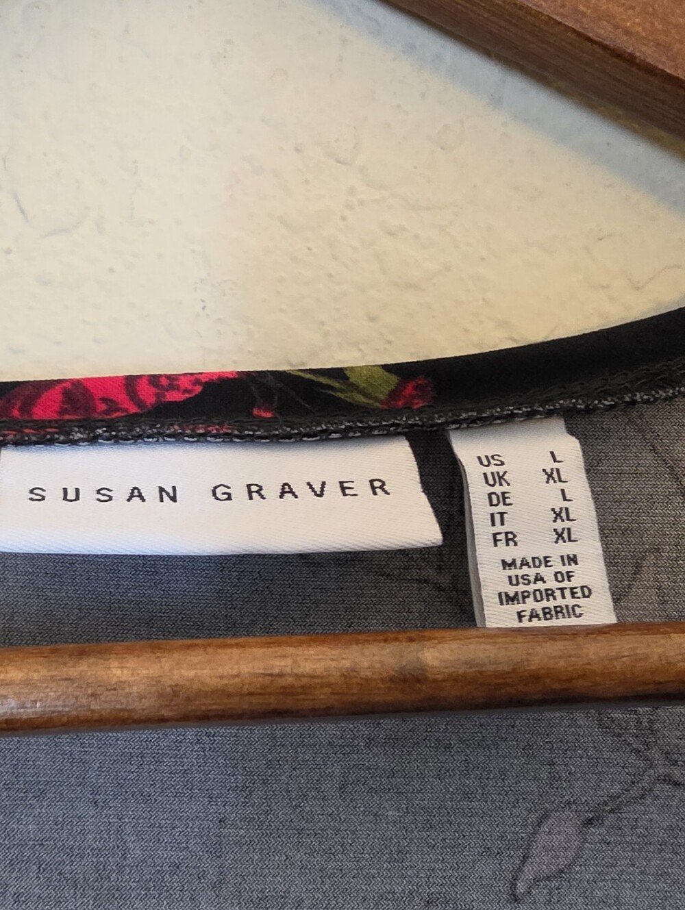 Susan Graver Tunic Top Womens Large Black Pink Multicolor Floral Made In The USA - Picture 6 of 7